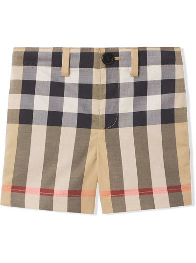 Shop Burberry Boys Vintage Check Cotton Shorts In Beige