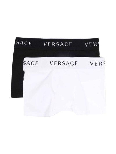 Shop Versace Set Of 2 Black And White Boxers Boy Kids In Bianco/nero