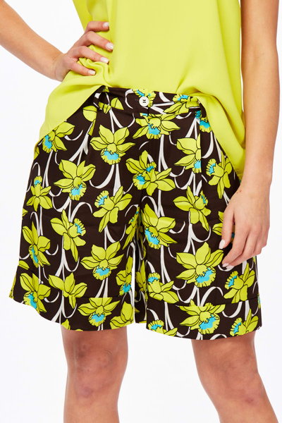 Shop P.a.r.o.s.h Viscose Shorts With Flower Pattern In Acid