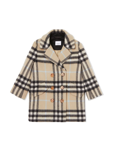 Shop Burberry Poppy Checked Coat In Pale Sand Ip Check