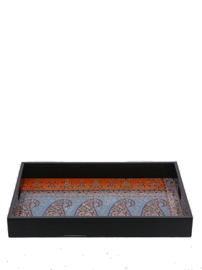 Shop Etro Paisley Printed Rectangle Tray In Brown/red