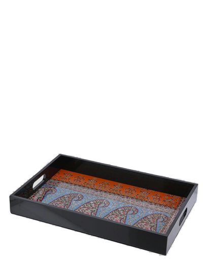 Shop Etro Paisley Printed Rectangle Tray In Brown/red