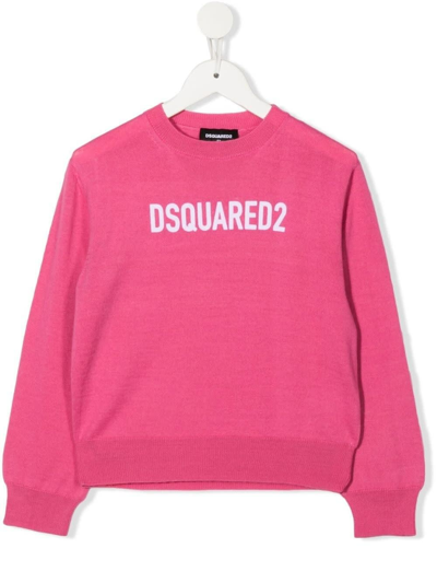 Shop Dsquared2 Kids Pink Wool Blend Pullover With Logo In Rosa