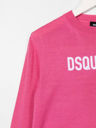 Shop Dsquared2 Kids Pink Wool Blend Pullover With Logo In Rosa