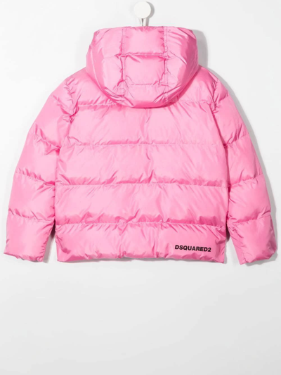 Shop Dsquared2 Kids Pink Down Jacket With Contrast Logo On Back In Rosa
