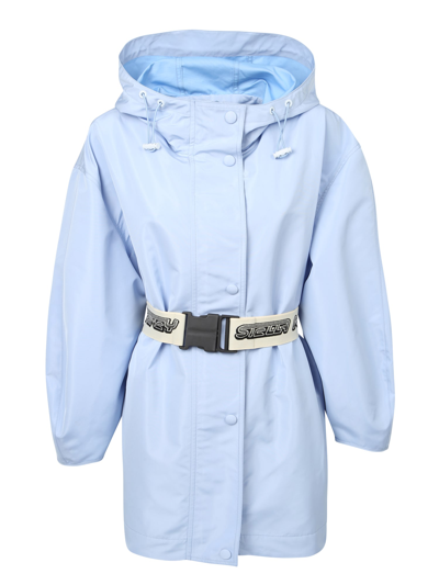 Shop Stella Mccartney Belted Hooded Jacket In Blue