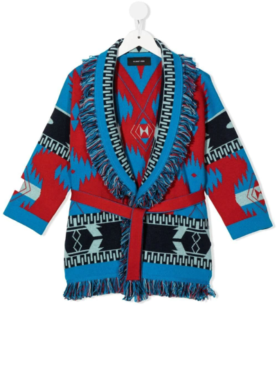 Shop Alanui Kids Icon Cardigan In Blue And Red Cashmere In Red Multicolor