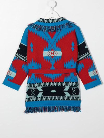 Shop Alanui Kids Icon Cardigan In Blue And Red Cashmere In Red Multicolor