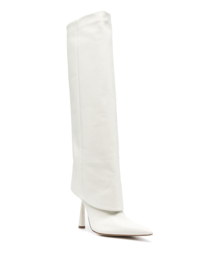 Shop Gia Borghini White Calf Leather Rosie Boots In Avorio