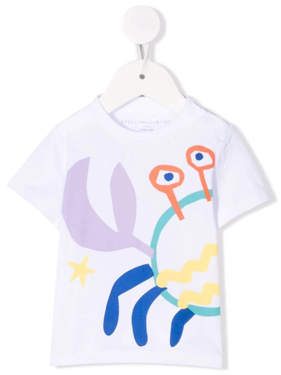 Shop Stella Mccartney White Baby T-shirt With Crab Print In Bianco