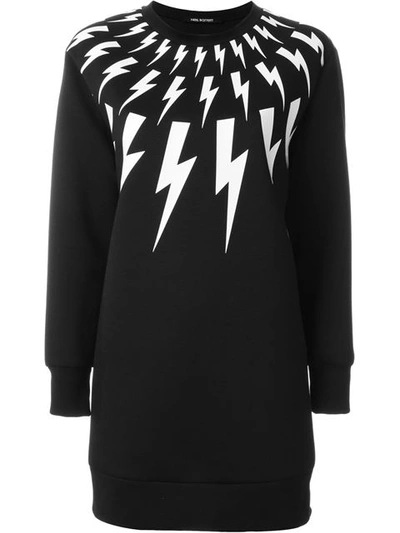Neil Barrett Black Fairisle Thunderbolt Sweatshirt Dress In Black/whi