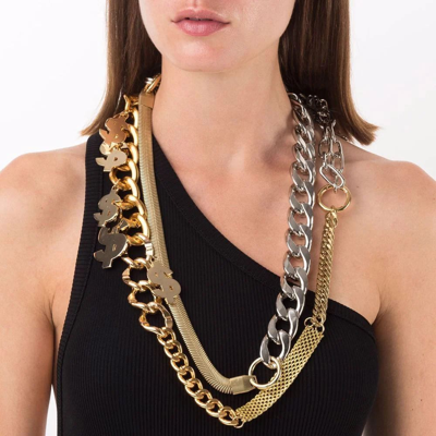 Shop Sacai Mixed Long Chain Necklace In Goldxsilver