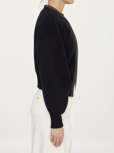 Alexander Wang Crystal Trim Cardigan In Boiled Wool In Black/jet | ModeSens