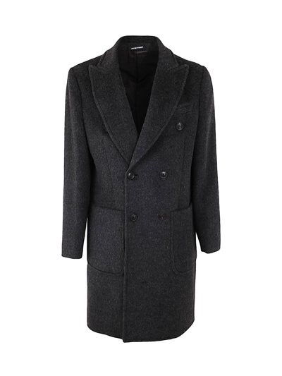 Shop Emporio Armani Double Breasted Coat In Grey