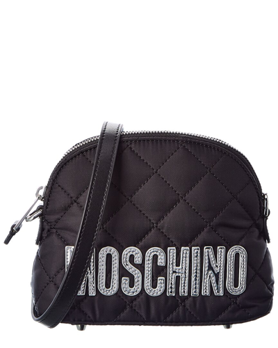 Shop Moschino Logo Embroidered Shoulder Bag In Black