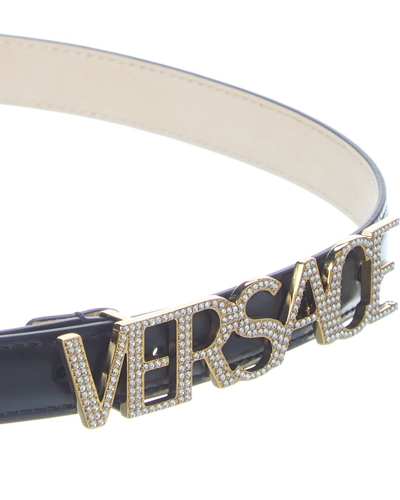 Shop Versace Logo Buckle Leather Belt In Black