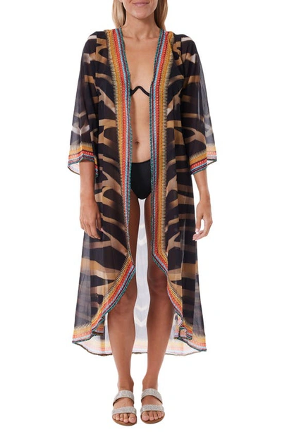 Ranee's Stripe Chiffon Cover-up Duster In Black