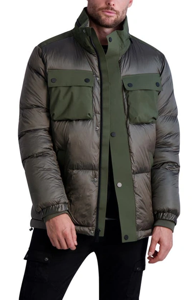 Shop Karl Lagerfeld Mixed Media Quilted Coat In Olive