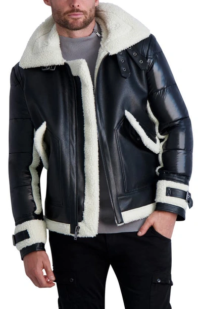 Maak avondeten Afhaalmaaltijd Schelden Karl Lagerfeld Men's Faux-shearling Fabric-blocked Jacket In Black White |  ModeSens