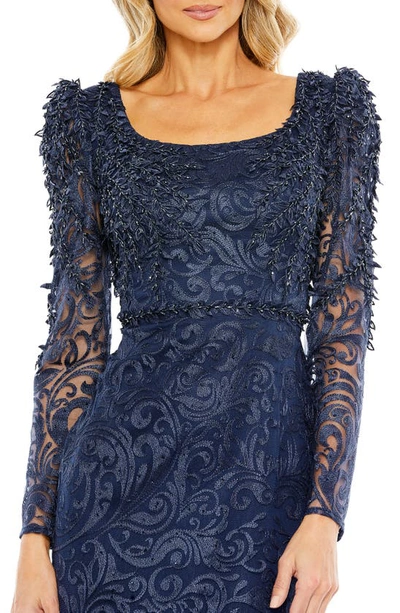 Shop Mac Duggal Sequin Lace Long Sleeve Trumpet Gown In Midnight