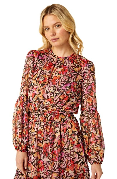 Misa Simone Floral Print Long Sleeve Chiffon Midi Dress In Multi | ModeSens