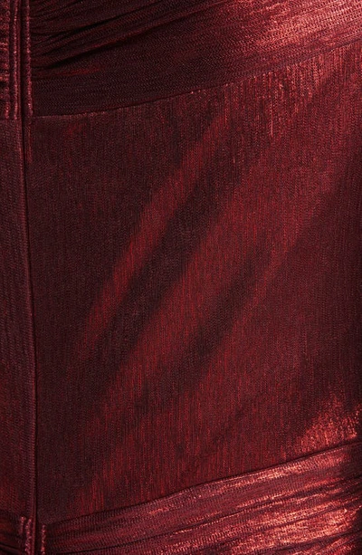 Shop Tadashi Shoji Ellery Metallic Draped Long Sleeve Jersey Gown In Lava Red
