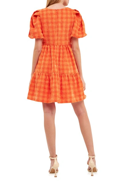 Shop English Factory Tweed Babydoll Minidress In Orange