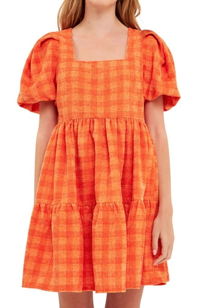 Shop English Factory Tweed Babydoll Minidress In Orange