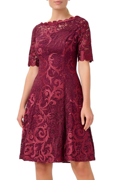 Shop Adrianna Papell Embroidered Lace Cocktail Dress In Red Wine
