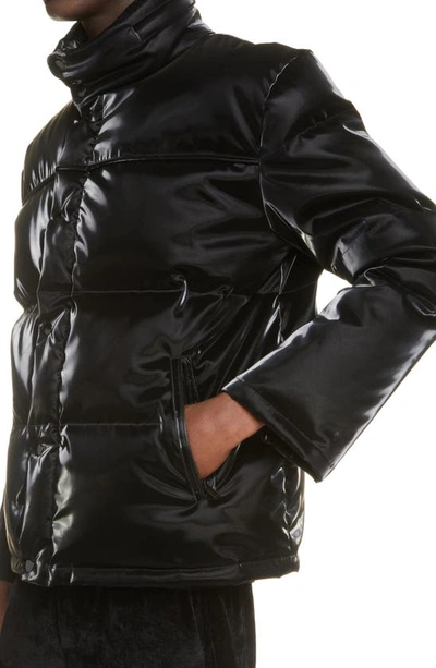 Shop Saint Laurent Latex Effect Quilted Down Jacket In Noir