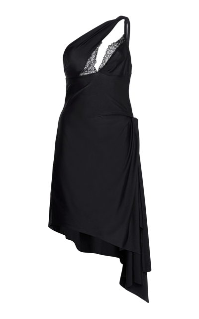 Shop Coperni Women's Asymmetric Satin Mini Dress In Black