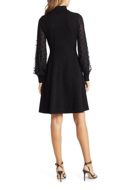 Shop Eliza J Mixed Media Long Sleeve Fit & Flare Dress In Black
