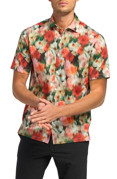 Shop Good Man Brand Big On-point Short Sleeve Stretch Organic Cotton Button-up Shirt In Red Floral Hazy Days