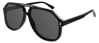 Shop Gucci Grey Pilot Mens Sunglasses Gg1042s 001 60 In Black / Grey