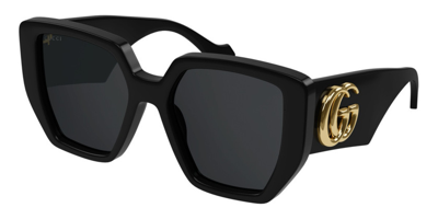 Shop Gucci Grey Geometric Ladies Sunglasses Gg0956s 003 54 In Black / Grey