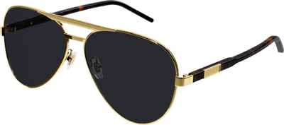 Shop Gucci Grey Pilot Mens Sunglasses Gg1163s 001 60 In Gold / Grey