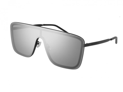 Shop Saint Laurent Silver Mirror Shield Unisex Sunglasses Sl 364 Mask 003 99 In Black,silver Tone