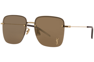 Shop Saint Laurent Mirrored Brown Square Ladies Sunglasses Sl 312 M 006 58 In Brown,gold Tone