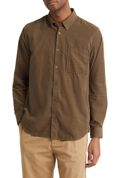 Shop Nn07 Arne 5723 Cotton Corduroy Button-down Shirt In Dark Clay