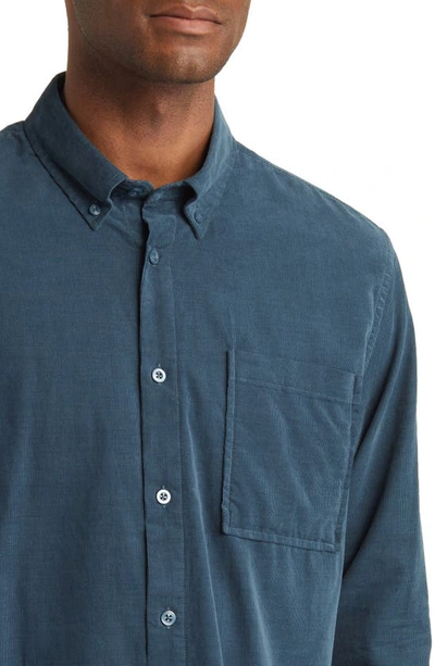 Shop Nn07 Arne 5723 Cotton Corduroy Button-down Shirt In Sea Blue