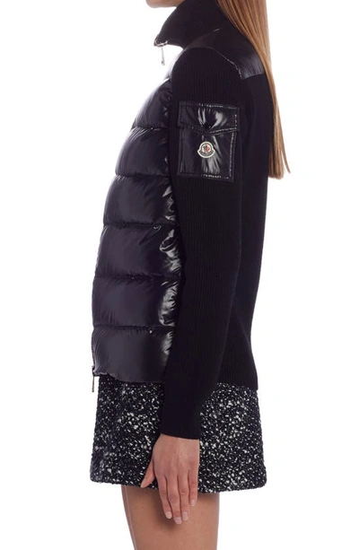 Shop Moncler Quilted Down & Wool Short Cardigan In Black