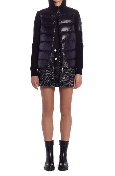 Shop Moncler Quilted Down & Wool Short Cardigan In Black