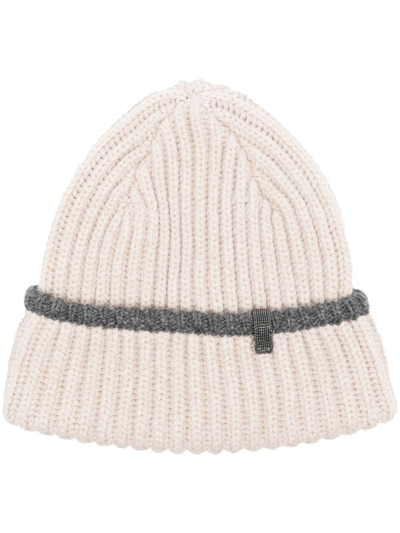 Shop Brunello Cucinelli Ribbed-knit Cashmere Hat In Nude
