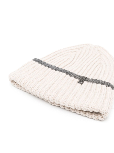 Shop Brunello Cucinelli Ribbed-knit Cashmere Hat In Nude