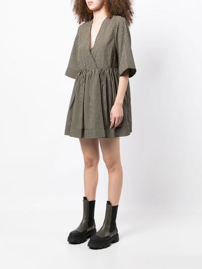Ganni Gingham-print Seersucker Minidress In 334 Gingham Starfish