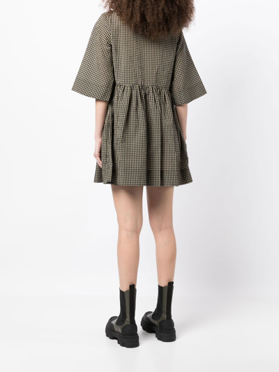 Ganni Gingham-print Seersucker Minidress In 334 Gingham Starfish