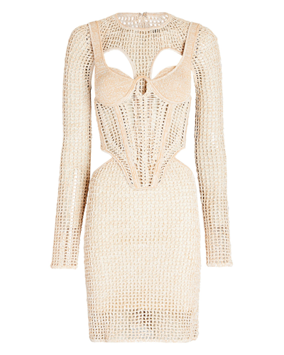 Shop Dion Lee Layered Crocheted Corset Mini Dress In Ivory