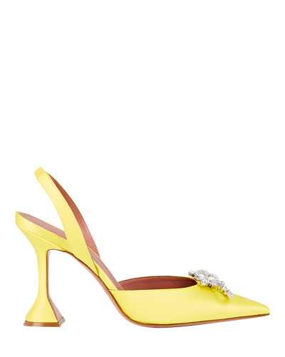 Shop Amina Muaddi Rosie Satin Slingback Pumps In Yellow