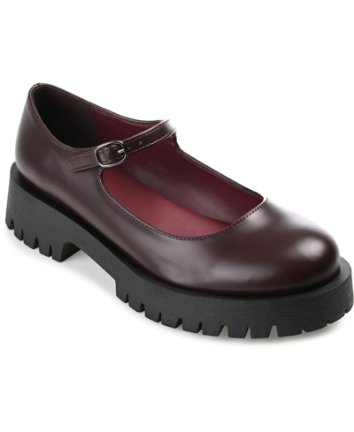 Shop Journee Collection Women's Kamie Lug Sole Mary Jane Flats In Wine