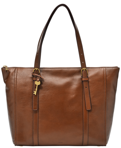 Shop Fossil Carlie Leather Tote Bag In Brown